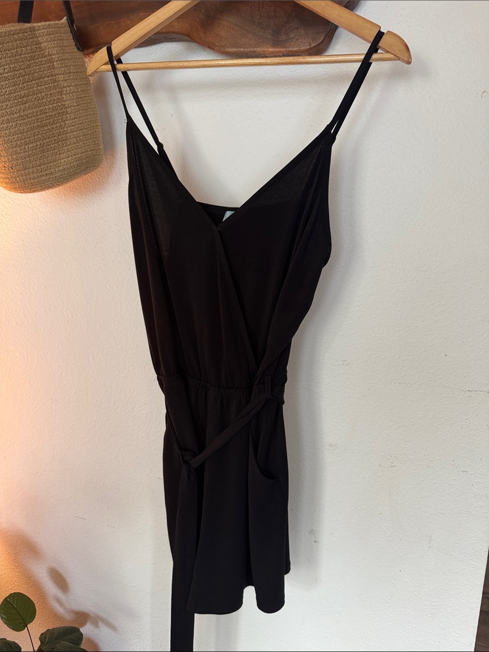 Veronica M Black Open Back Wrap Romper Jumpsuit Belted Large